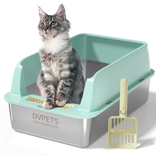 Katzentoilette aus Edelstahl, extra große Katzentoilette für große Katzen, XL-Metall-Katzentoilette mit hohen Wandseiten, antihaftbeschichtet, auslaufsicher (Macaron-Grün, 61 cm L x 40,6 cm B x 27,9 von DER VIERBEINER
