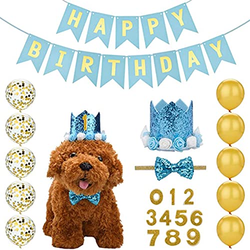 DERCLIVE Hund Geburtstag Hut Banner Set Banner Ballon Hut und Zahl Hund Feier Geburtstag Dekoration Haustier Geburtstag Party Supplies von DERCLIVE