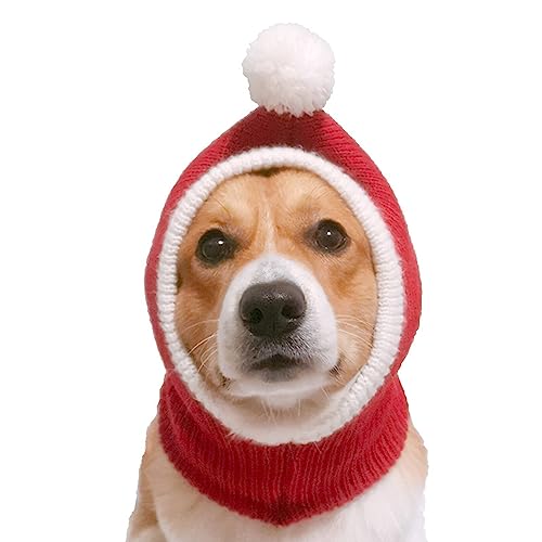 DERCLIVE Hund Strickmütze Wintermütze mit Bommel Haustier Wintermütze Hals Ohrenwärmer Kopfbedeckung für Hunde & Katzen (Größe M) von DERCLIVE