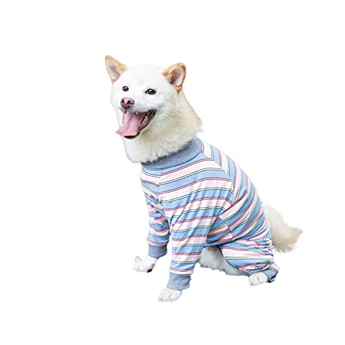 DERCLIVE Hunde-Overall / Einteiler für Hunde, gestreift, vollständige Abdeckung, langärmelig, 4 Beine, Pyjama von DERCLIVE