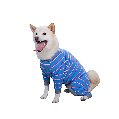 DERCLIVE Hunde-Overall / Einteiler für Hunde, gestreift, vollständige Abdeckung, langärmelig, 4 Beine, Pyjama von DERCLIVE