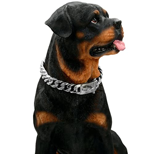 DERCLIVE Hundehalsband, silberfarben, 15 mm breit, kubanische Glieder, Halskette mit Metallschnalle, D-Ring von DERCLIVE