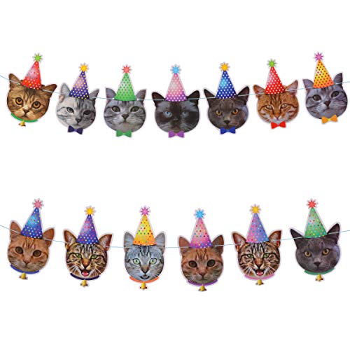 Derclive buntes Geburtstagsbanner mit Katzenmotiv zum Aufhängen von DERCLIVE