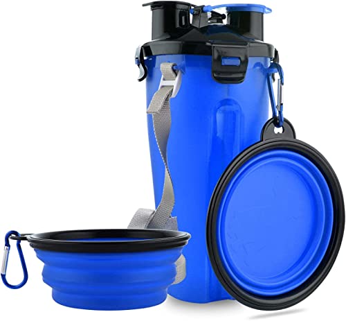 DERDOUT Hunde-Reise-Wasserflasche, zusammenklappbare Näpfe, 2-in-1-Haustierfutterbehälter mit zusammenklappbaren Näpfen, tragbare Wassernäpfe für Spaziergänge, Reisen, Camping und Wandern, Blau DERDOUT Hunde-Reise-Wasserflasche, zusammenklappbare Näpfe, 2-in-1-Haustierfutterbehälter mit zusammenklappbaren Näpfen, tragbare Wassernäpfe für Spaziergänge, Reisen, Camping und Wandern, Blau von DERDOUT