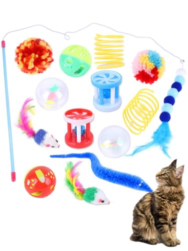 DERDOUT Katzenspielzeug für Indoor-Katzen, Erwachsene, Kätzchen-Spielzeug, interaktives Katzen-Feder-Teaser, Zauberstab, Maus, Federspielzeug, 14 Stück DERDOUT Katzenspielzeug für Indoor-Katzen, Erwachsene, Kätzchen-Spielzeug, interaktives Katzen-Feder-Teaser, Zauberstab, Maus, Federspielzeug, 14 Stück von DERDOUT
