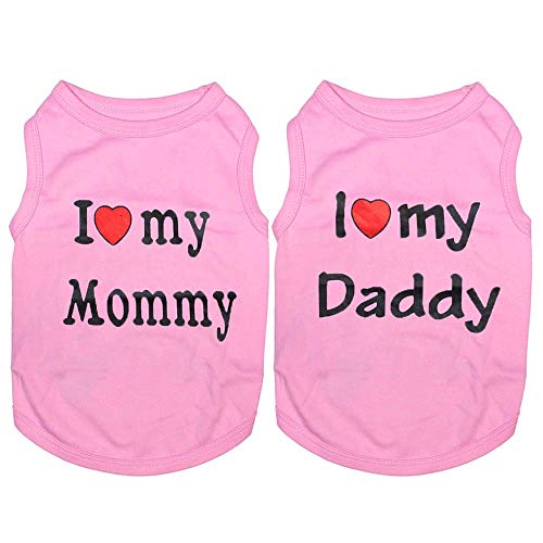 DERUILA Hunde-Shirts für kleine Hunde "I Love My Mommy/Daddy", T-Shirt für kleine, mittelgroße Hunde und Katzen, 2 Stück von DERUILA
