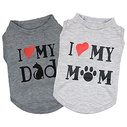 Hunde-Shirt, Kleidung für kleine Jungen und Mädchen, mit Aufschrift "I Love My Dad", Grau, 2 Stück Hunde-Shirt, Kleidung für kleine Jungen und Mädchen, mit Aufschrift "I Love My Dad", Grau, 2 Stück von DERUILA