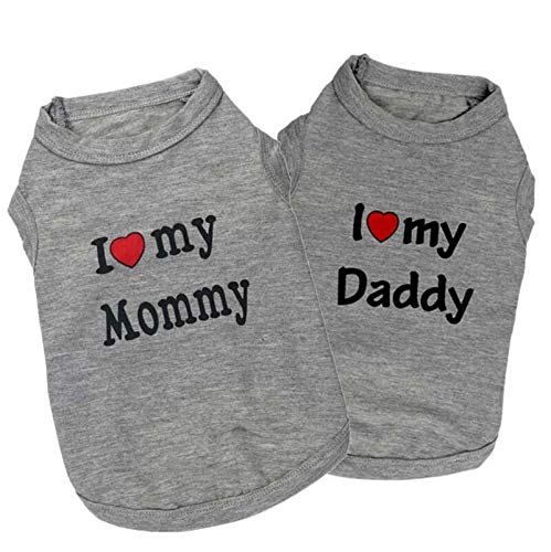 Hunde-Shirts für kleine Hunde, Jungen, Mädchen, "I Love My Mommy/Daddy", T-Shirt für kleine und mittelgroße Hunde, Katzen, 2er-Set Hunde-Shirts für kleine Hunde, Jungen, Mädchen, "I Love My Mommy/Daddy", T-Shirt für kleine und mittelgroße Hunde, Katzen, 2er-Set von DERUILA