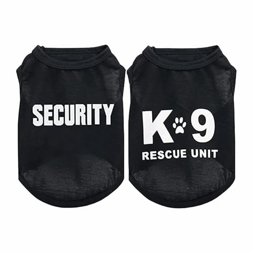 Sicherheitskostüm für Hunde, Baumwolle, für kleine Hunde, Jungen, Haustierkleidung, K9/Sicherheits-Welpen, schwarze Weste, T-Shirts, Katzen-Top, T-Shirt, atmungsaktiv, dehnbar, Größe S, 2 Stück Sicherheitskostüm für Hunde, Baumwolle, für kleine Hunde, Jungen, Haustierkleidung, K9/Sicherheits-Welpen, schwarze Weste, T-Shirts, Katzen-Top, T-Shirt, atmungsaktiv, dehnbar, Größe S, 2 Stück von DERUILA