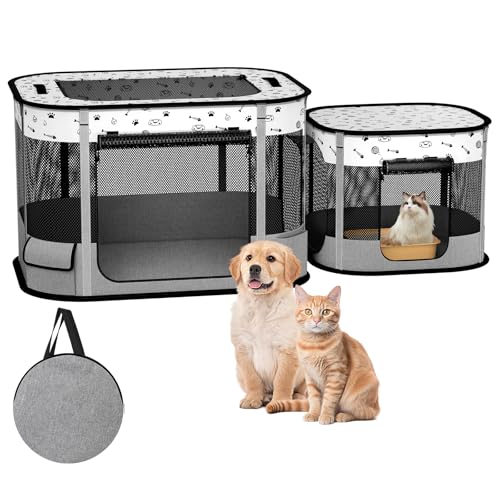 DESELL Tragbarer Laufstall für Katzen, 8 Ruten verstärkt, für Kätzchen, Hunde, faltbar, für Indoor-Katzen, geschlossenes Haustier, Welpen, Hunde, Outdoor, zusammenklappbarer Zelt, Zwingerkäfig, Grau DESELL Tragbarer Laufstall für Katzen, 8 Ruten verstärkt, für Kätzchen, Hunde, faltbar, für Indoor-Katzen, geschlossenes Haustier, Welpen, Hunde, Outdoor, zusammenklappbarer Zelt, Zwingerkäfig, Grau von DESELL