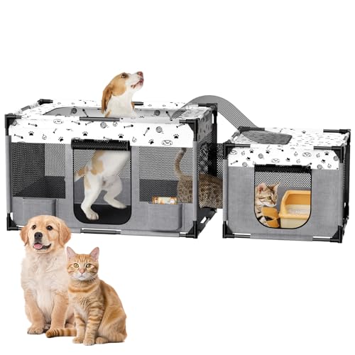 DESELL Tragbarer Laufstall für Katzen, PVC-Rohrverstärkt, für Kätzchen, Hunde, Haustiere, geschlossen, faltbarer Welpen-Laufstall, Outdoor, Zwinger, Zelt, Käfigkäfig, abnehmbarer Reißverschluss oben von DESELL
