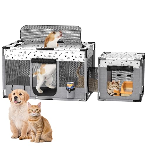 DESELL Tragbarer Laufstall für Katzen, PVC-Rohrverstärkt, für Kätzchen, Hunde, Haustiere, geschlossen, faltbarer Welpen-Laufstall, Outdoor, Zwinger, Zelt, Käfigkäfig, abnehmbarer Reißverschluss oben von DESELL