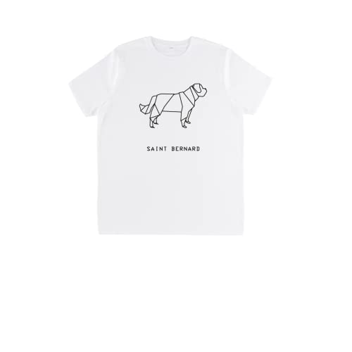 Unisex T-Shirt mit Origami Saint Bernard Aufdruck, San Bernardo Dog Hund, Bio-Baumwolle, vegan zugelassen, anpassbares Dshirt, Dshirt14 Designnedsshirt Dog Stop T-Shirt (M, Weiß) von DESIGNEDSHIRT