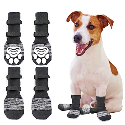 Anti Slip Paw Protectoren Hundesocken, doppelt seitlich rutschfeste Hundesocken mit einstellbaren Riemen, Traktionskontrolle für Innenholzboden (L) von DESIMTION