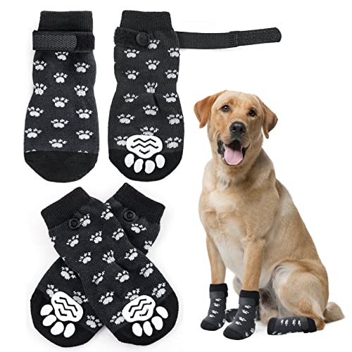 Anti-Rutsch-Pfotenschutz Hundesocken,seitlich rutschfeste Hundesocken mit einstellbaren Riemen, Traktionskontrolle für Innenholzboden von Monlida