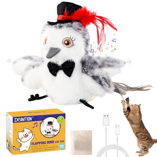 DESIMTION Katze Catnip Spielzeug Flapping Vogel (Fliegen Nicht), Wiederaufladbares, lebensechtes Sandpiper Zwitscherspielzeug,Berührungsaktivierte Flügel Fliegender Vogel Kätzchen Übungsspielzeug von DESIMTION