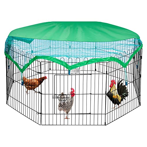 DEStar 8-Panel-Faltbarer Metallstall für den Außenbereich im Hinterhof, Hühnerkäfig, Gehege, Enten-, Kaninchen- und Katzenkäfig, Laufstall, Trainingsgehege mit wetterfester Abdeckung von DEStar