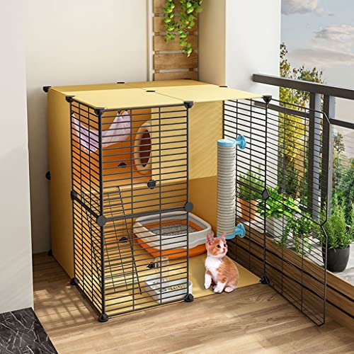 DEUYO Katzenkäfig Katzenzaun, DIY Haustierspielzaun Metallzaungeflecht mit Tür für Kaninchen, Igel, Katze, gelber Katzenkäfig (Größe: 75 x 75 x 73 cm) Warm as Ever von DEUYO