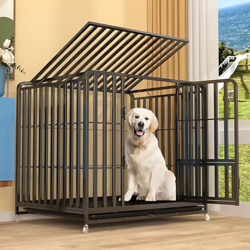 Große Hundebox-Möbel, robuste Hundehütte für den Innenbereich, sechsseitige Vollrohrverstärkung, geräuschloser großer Boden, stark und stabil (Größe: 95 x 65 x 85 cm) Warm as Ever von DEUYO