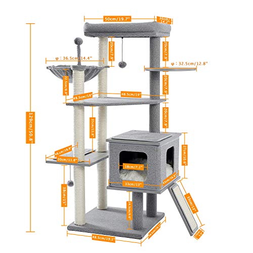 Kratzbaum, luxuriöse Katzenwohnungsmöbel, mehrschichtiger Turm mit Sitzstangen-Hängematten-Haltegriff zum Fangen von Bällen, Komplettpaket, mit Ersatzteilen, geeignet für Katzen zum Spielen und Kratzbaum, luxuriöse Katzenwohnungsmöbel, mehrschichtiger Turm mit Sitzstangen-Hängematten-Haltegriff zum Fangen von Bällen, Komplettpaket, mit Ersatzteilen, geeignet für Katzen zum Spielen und von DEUYO