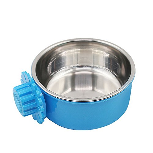 DEVILMAYCARE Futternapf für Hunde, Edelstahl, zum Aufhängen, Käfige für Hunde, Papageien, Vögel, Haustier, Getränke, Wassernapf, Zubehör (L: 15,2 x 5,6 cm, Blau) von DEVILMAYCARE