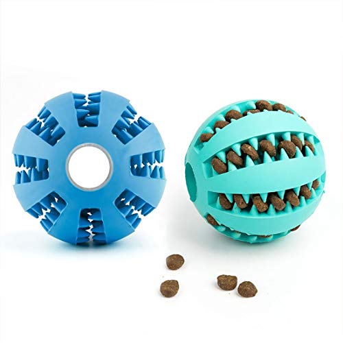 DEWEL 2 Stück Hundeball,Futterball für Hunde,Futterball Hund für Kleine Mittelgroße Große Hunde,Hundespielzeug Intelligenz Ball,Interaktives Futterball Hund,Zahnreinigung Spielzeug,5cm,Blau+Grün von DEWEL