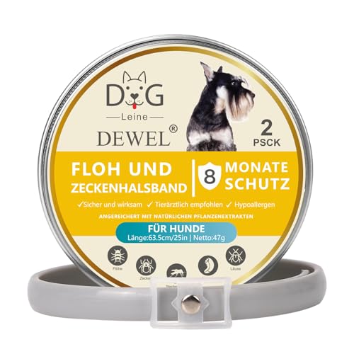 DEWEL 2pcs Zeckenhalsband für Hunde - 8 Monate Schutz- 63.5 cm verstellbar für alle Größen - Wasserdicht Hund Flohhalsband, Flohschutz Halsband für Hunde von DEWEL
