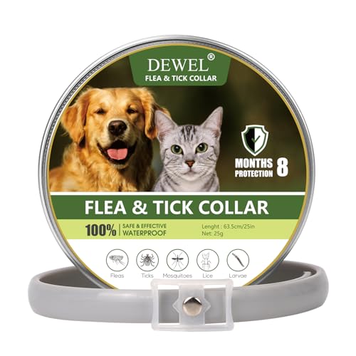 DEWEL 63,5cm Zeckenhalsband für Hunde Katze, Verstellbar Hund und Katze Flohhalsband, Wasserdicht Anti-Zecken und Flöhe von DEWEL