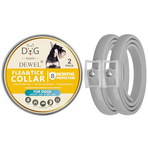 DEWEL 2pcs Hund Zecken Halsband, Zeckenband für Katzen, Natürliches Zeckenhalsband für Hunde und Katzen, Reflektierendes Halsband gegen Zecken & Flöhe, Flohhalsband gegen Zecken, Milben von DEWEL