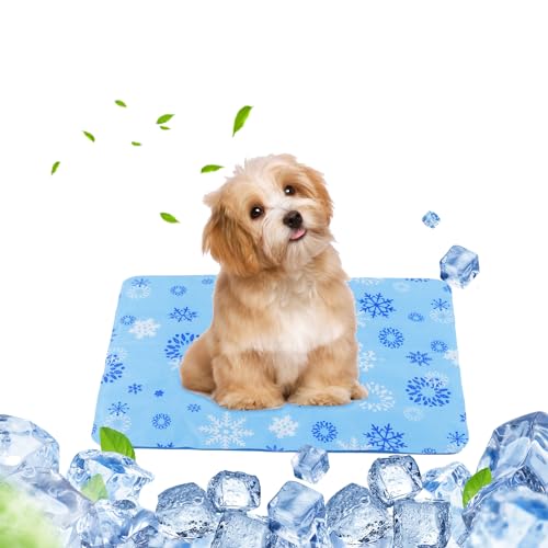 DEWEL Kühlmatte für Hunde, Hundekühlmatte für Welpen und Kätzchen, Hundekühlmatte selbstkühlend mit Kaltgel, Sommer Kältematte für Haustiere, 50 x 40 cm, Blaues Schneeflocken Muster von DEWEL