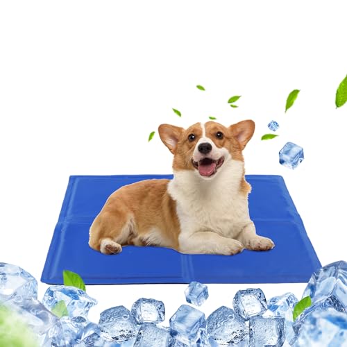 DEWEL Kühlmatte für Hunde, Hundekühlmatte für Mittelgroße Hunde mit einem Gewicht unter 15 kg, Hundekühlmatte selbstkühlend mit Kaltgel, Sommer kältematte für Haustiere, 50 x 65 cm, Navy Blau von DEWEL