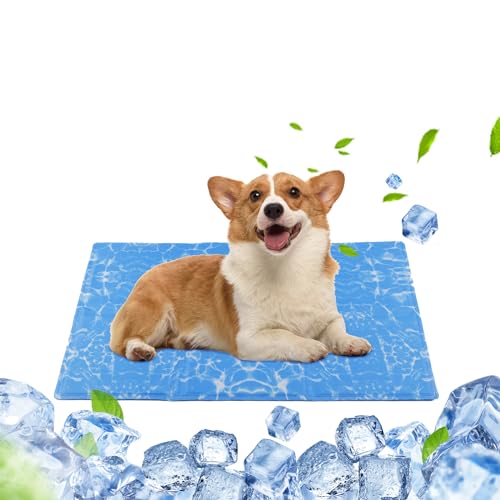 DEWEL Kühlmatte für Hunde, Hundekühlmatte für Mittelgroße Hunde mit einem Gewicht unter 15 kg, Hundekühlmatte selbstkühlend mit Kaltgel, Sommer kältematte für Haustiere, 50 x 65 cm, Blau von DEWEL