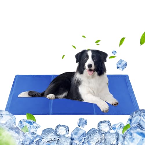 DEWEL Kühlmatte für Hunde, Hundekühlmatte für Große und mittelgroße Hunde mit einem Gewicht unter 25 kg, Hundekühlmatte selbstkühlend mit Kaltgel, Sommer kältematte für Haustiere, 50x90 cm, Navy Blau von DEWEL