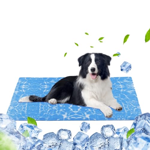 DEWEL Kühlmatte für Hunde, Hundekühlmatte für Große und mittelgroße Hunde mit einem Gewicht unter 25 kg, Hundekühlmatte selbstkühlend mit Kaltgel, Sommer kältematte für Haustiere, 50 x 90 cm, Blau von DEWEL