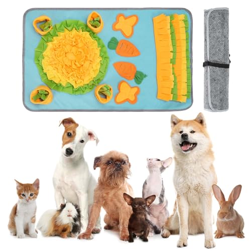 DEWEL Schnuffelmatte für Hunde, mit Karotten mit Sound, interaktives Spielzeug für Hunde, faltbar und waschbar, 80 x 50 cm (Himmelblau) von DEWEL