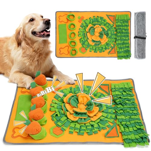 DEWEL Orange Schnüffelteppich Hund 80 x 50 cm,Beschäftigung Hund mit Verschleißfestem Material,Hunde Spielzeug Mit 5 Karotte für alle Hunderassen Kätzchen,Washable Snuffle Mat für große Hunde ﻿ von DEWEL