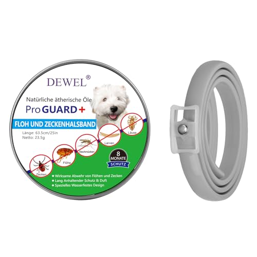 DEWEL Verstellbar Zecken Halsband für Hunde und Katze, 63.5cm Floh Zecken Kragen Floh-und Zecken Prävention Halsbänder Wasserdicht Hund Flohhalsband von DEWEL