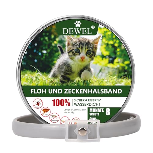 DEWEL Zecken Halsband für Katze, Flohhalsbänder für Katze, Verstellbar Wasserdicht Katze Flohhalsband 34.5cm von DEWEL