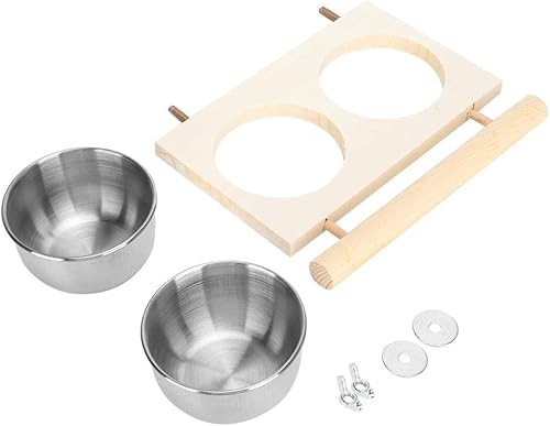DEWIN Futterschale für Papageien, Futterschale für Vögel aus Edelstahl Futternapf Papagei Wasserspender für Papageien Edelstahl Käfigzubehör mit Ständer für Vögel 6.3x7.9in Silber (Doppelschüssel) von DEWIN