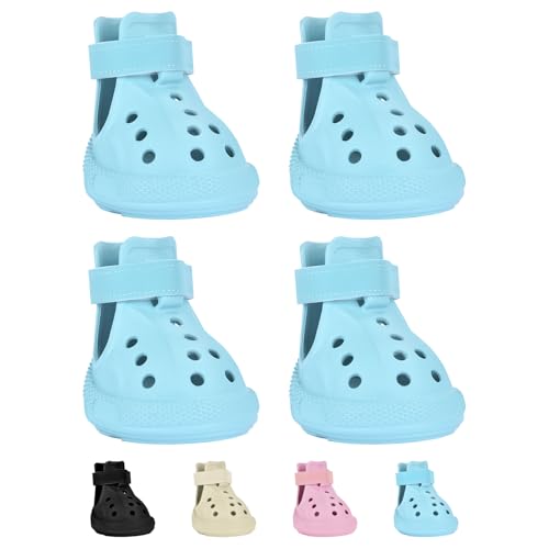 Hundeschuhe, Hundesandalen für heißen Bürgersteig, wasserabweisend, atmungsaktiv, rutschfest, Pfotenschutz, verstellbare Riemen, Regenstiefel für Sommer, Strand und regnerische Tage (blau) von DEWVIE