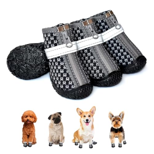 Schwarze Hundeschuhe für kleine Hunde, rutschfeste Hundestiefel mit reflektierenden Streifen, Welpenpfotenschutz für den Außenbereich, Spaziergänge, Winter, Schnee, Sommer, heißer Gehweg, wasserdicht Schwarze Hundeschuhe für kleine Hunde, rutschfeste Hundestiefel mit reflektierenden Streifen, Welpenpfotenschutz für den Außenbereich, Spaziergänge, Winter, Schnee, Sommer, heißer Gehweg, wasserdicht von DEWVIE