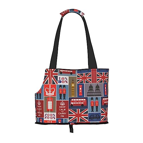 Kleine Hundetragetasche, Motiv: England-Symbole, tragbare Tragetasche für kleine Hunde/Katzen, weiche Seiten, Einkaufstasche für Haustiere von DEXNEL
