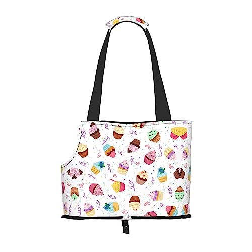 Kleine Hundetragetasche, Motiv: Leckere Cupcakes, tragbar, für kleine Hunde / Katzen, weiche Seiten, Einkaufstasche für Haustiere von DEXNEL