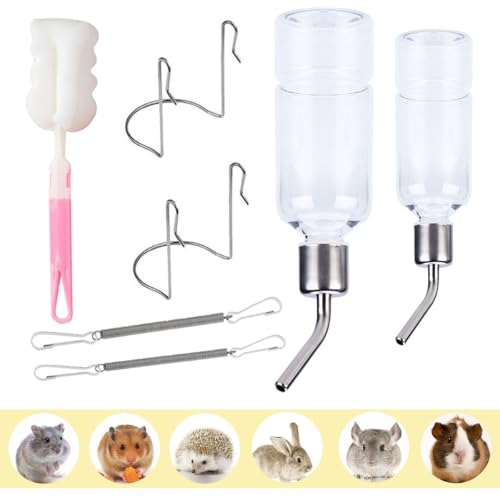 DEXYZZY Hängende Haustiere Wasserflaschen, Hamster Trinkflasche, Trinkflasche Meerschweinchen, Trinkflasche Kaninchen, Keine Tropf Haustiere Wasserflaschen, 2 Stück+1Reinigungsbürste von DEXYZZY
