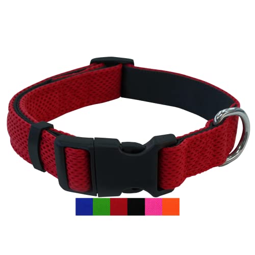 DEY - Premium Hundehalsband Air Mesh | Verstellbar | für Kleine, Mittelgroße u. Große Hunde | viele Farben u. Größen | Halsband Hund Katzen | Hunde-Halsbänder | Welpen-Halsband | Rot, M von DEY