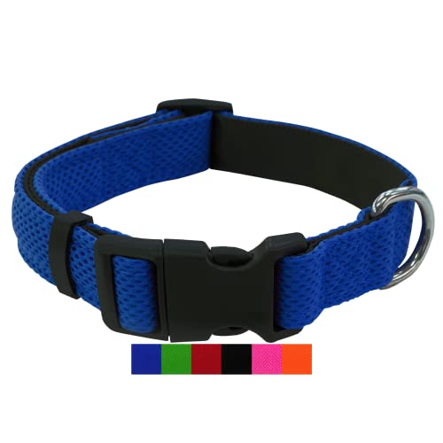 DEY - Premium Hundehalsband Air Mesh | Verstellbar | für Kleine, Mittelgroße u. Große Hunde | viele Farben u. Größen | Halsband Hund Katzen | Hunde-Halsbänder | Welpen-Halsband | Blau, M von DEY