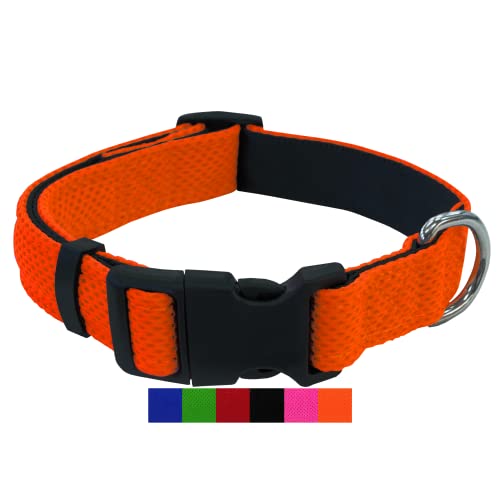 DEY - Premium Hundehalsband Air Mesh | Verstellbar | für Kleine, Mittelgroße u. Große Hunde | viele Farben u. Größen | Halsband Hund Katzen | Hunde-Halsbänder | Welpen-Halsband | Orange, M von DEY