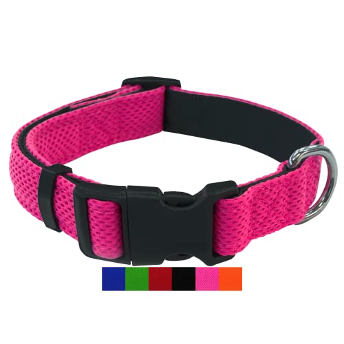 DEY - Premium Hundehalsband Air Mesh | Verstellbar | für Kleine, Mittelgroße u. Große Hunde | viele Farben u. Größen | Halsband Hund Katzen | Hunde-Halsbänder | Welpen-Halsband | Pink Rosa, M von DEY