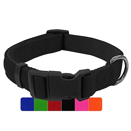 DEY - Premium Hundehalsband Air Mesh | Verstellbar | für Kleine, Mittelgroße u. Große Hunde | viele Farben u. Größen | Halsband Hund Katzen | Hunde-Halsbänder | Welpen-Halsband | Schwarz, S von DEY