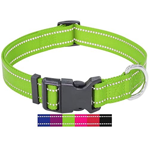 DEY - Premium Hundehalsband Nylon, Reflektierend, Verstellbar, für Kleine u. Große Hunde, viele Farben u. Größen, Halsband Hund Welpe, Hunde-Halsbänder, Katzen-Halsband, Welpen-Halsband, Grün, L von DEY
